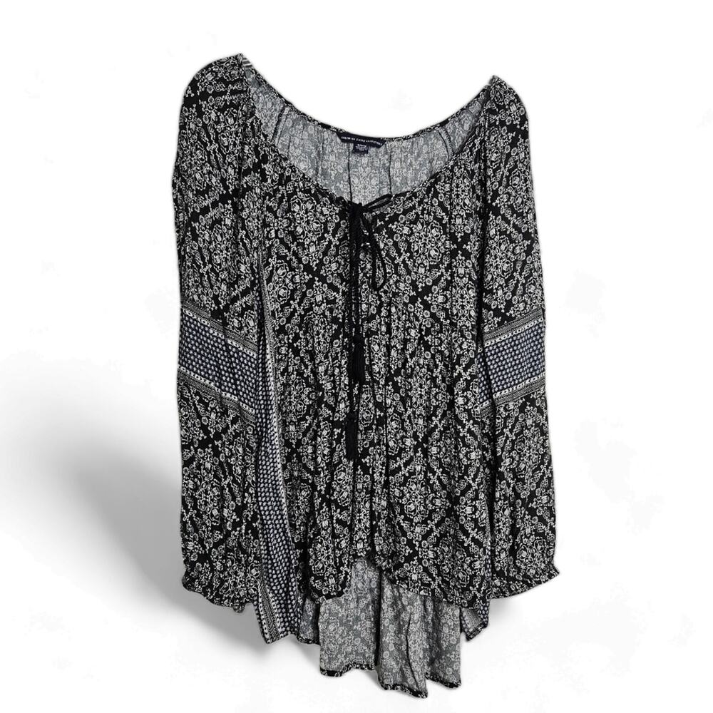 American Eagle Outfitters Womens Boho Prairie Viscose Flowy Tie Front Top Size S